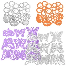 17 Pcs Embossing Template Cutting Dies, Butterfly and Flower Leaves Metal Cut...