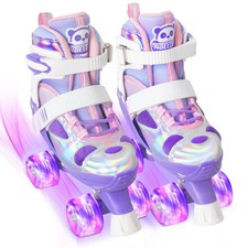 Kids Roller Skates 4 Size Adjustable Panda Quad - Light Up Wheels for Fun