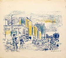 DDR Kunst - Max Grabowski Lithografie "Berlin - Karl-Marx-Allee" um 1960