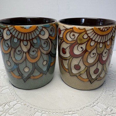 Mr.Coffee Stoneware Peacock Design Mugs 12 Ounce Set Of 2