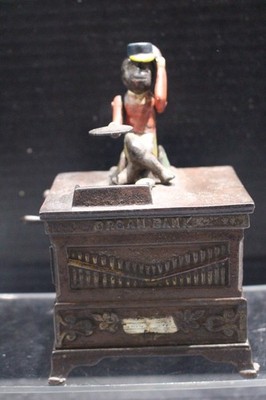 1882 Kyser & Rex Cast Iron Mechanical Bank Monkey ''Medium Organ Bank'' Good Cond.