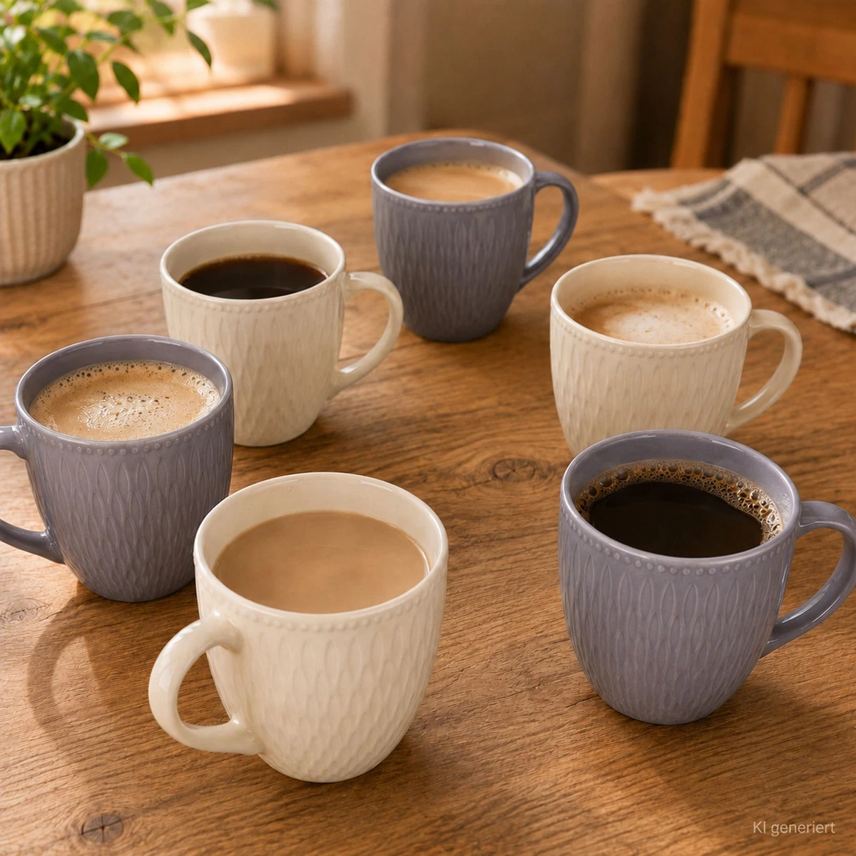 6er Set Biko Kaffeebecher konisch 600ml Keramik Vanille Grau Tee-Tasse Jumbo