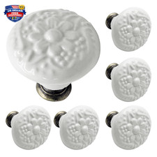 Ceramic Kitchen Cabinet Knobs White Vintage Round Drawer Pulls Set of 6 for