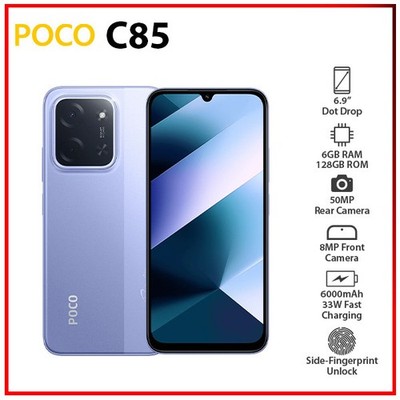 (New) Xiaomi POCO C85 6GB+128GB PURPLE Dual SIM Unlocked Android Cell Phone