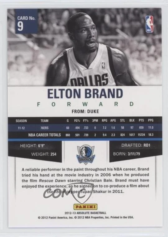 2012-13 Absolute Spectrum Platinum /10 Elton Brand #9 - Image 2 of 2