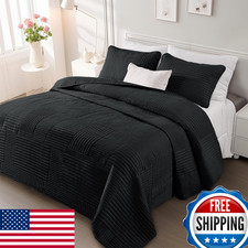 Whale Flotilla Twin Quilt Bedding Set, Lightweight Microfiber - Black