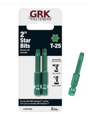 GRK FASTENERS 2'' T-25 Star Bits #187443 Impact Drill Driver 2 Packs (4 Bits)