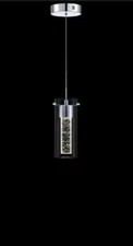 Pia Ricco 8-Watt Integrated LED Chrome Pendant with Crystal Bubble Glass Shade