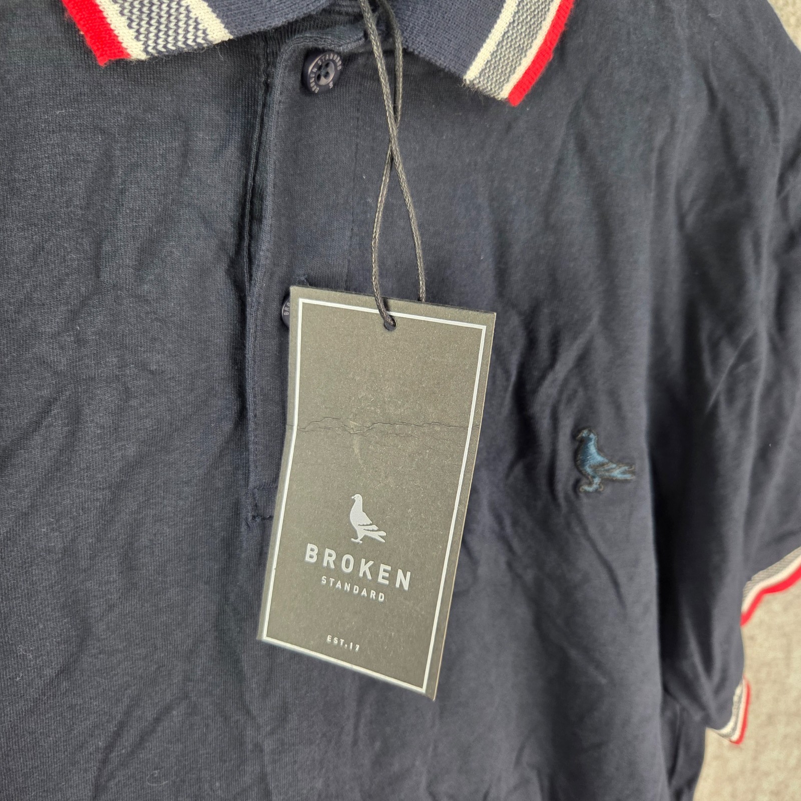 Broken Standard Shirt Mens Large Blue Navy Polo Short Sleeve Collared NEW 13764 image 3