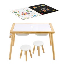 Uimoso Wooden Sensory Activity Table with Two Stools for Toddlers