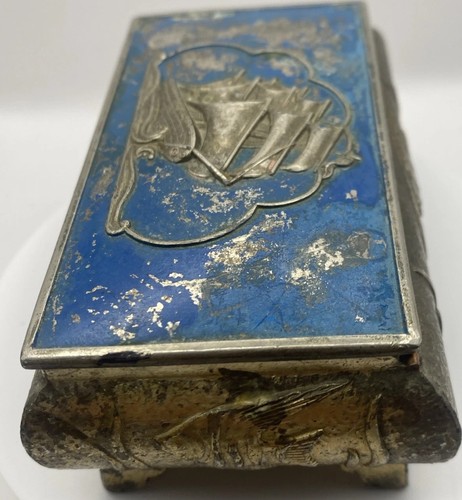 Vintage Clipper Ship Metal Embossed Trinket Box Made In Japan Nautical Theme - Picture 9 of 15