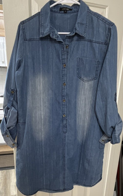 Papermoon Women's Blue Denim Button Collared Long Sleeve Tunic Size L