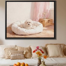 Bichon Frise Oil Painting Canvas Print Dog Living Room Wall Art Pet Decor