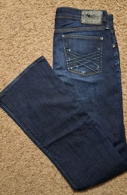 BKE Boutique Womens Pants 27 Blue Buckle Boot Cut Dark Denim Distressed Tall