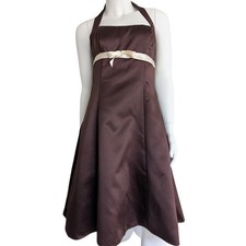 Vintage Brown Satin Halter Cocktail Dress XS 90s Y2K Bow Party Coquette Occasion