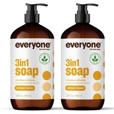 Everyone 3-in-1 Soap, Body Wash, Bubble Bath, 32 Fl Oz Pack of 2 , Clear