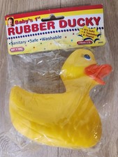 Vintage 2003 Babys 1st Soft Yellow Rubber Ducky Bath Swimming Squeak Toy New