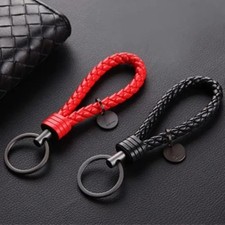 2Pcs/Set PU Leather Braided Woven Rope Keychain DIY Bag Pendant Key Chain Holder