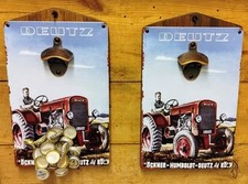 Wand Flaschenöffner bronzefb. Blechschild "Deutz" Magnet Fichte dkl. Vintage