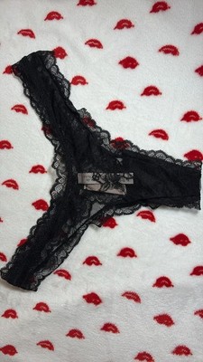 Victoria's Secret Black Lace High Leg Thong Panties Size M NWT