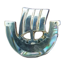 Vntg Jewelry Pin Mexican Silver Viking Ship Sailboat Inlaid Abalone MOP