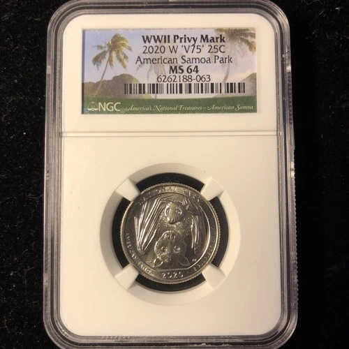 2020-W 'V75' Quarter, American Samoa Park, NGC MS 64, WWII Privy Mark