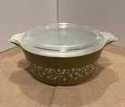 Vintage Pyrex 475-B Crazy Daisy Spring Blossom Green Casserole Dish w/ Lid 2.5QT