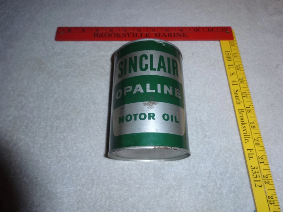 老式原装 SINCLAIR OPALINE DINOSAUR 机动油金属密封石英罐标志 — 第 2/4 张图片