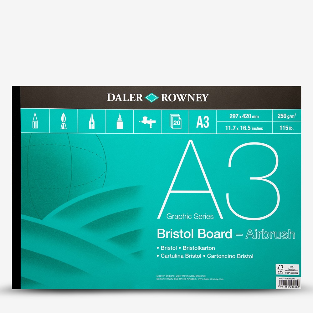 Daler-Rowney : Bristol Board : Pad : 250gsm : 20 Sheets : A3