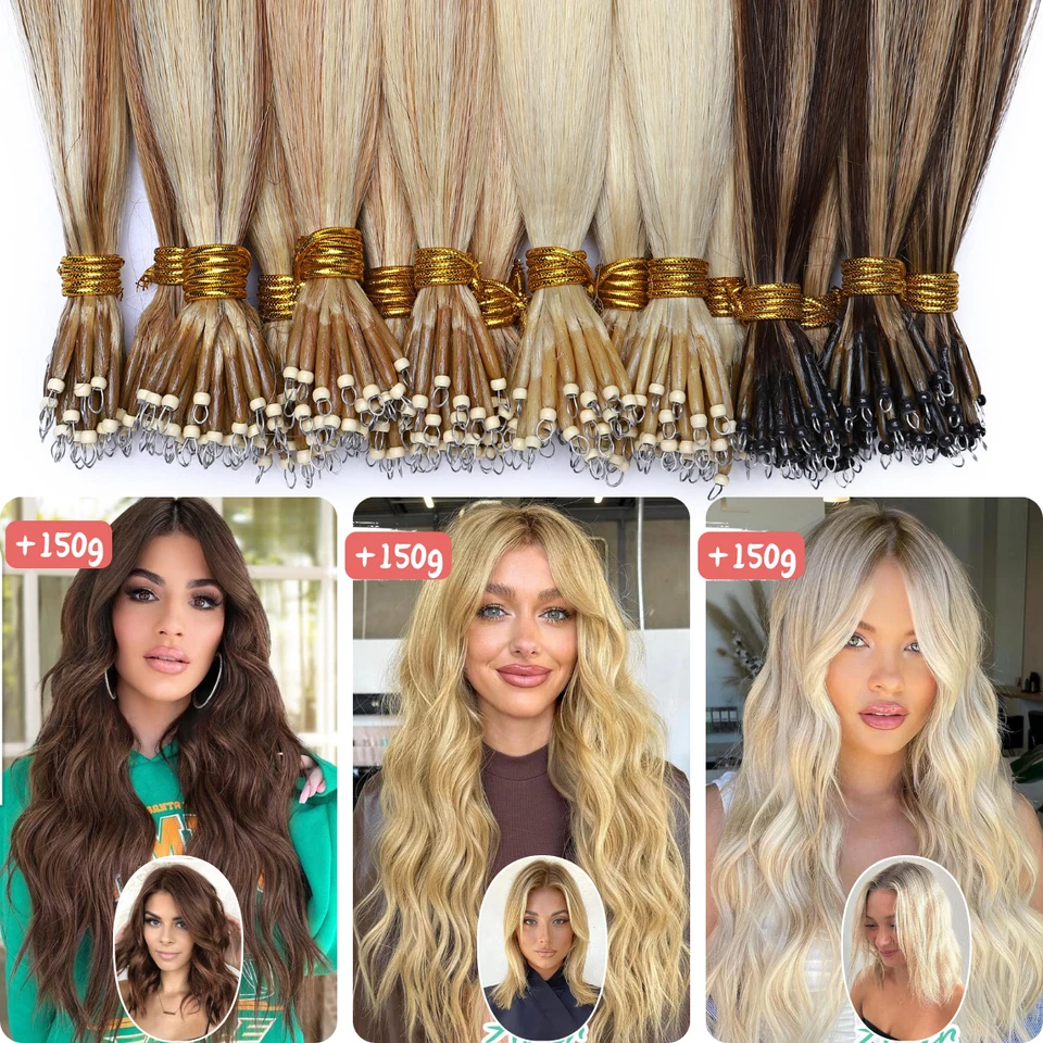 CLEARANCE Nano Ring 100% Human Remy Hair Extensions Micro Loop Beads 200G I Tip - Image 4 of 4