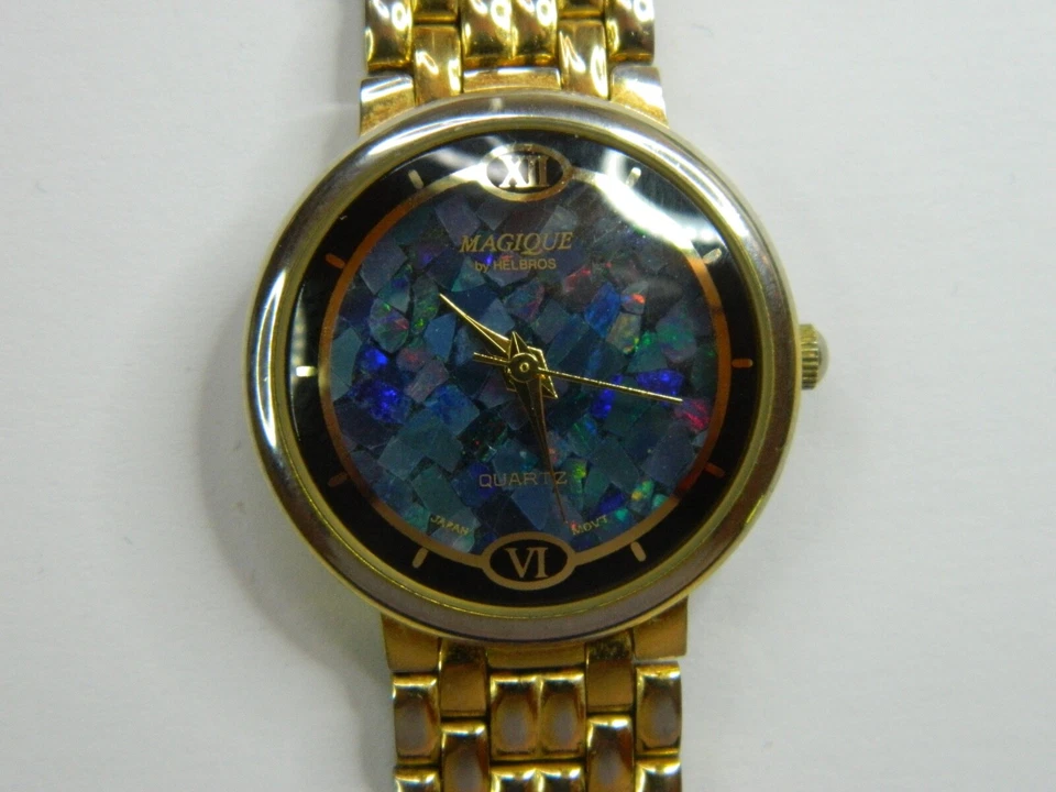 BONITO RELOJ HELBROS MAGIQUE AZUL ESFERA MOSIAC CUARZO DORADO DAMAS - BATERÍA NUEVA FUNCIONA Foto 2 de 4