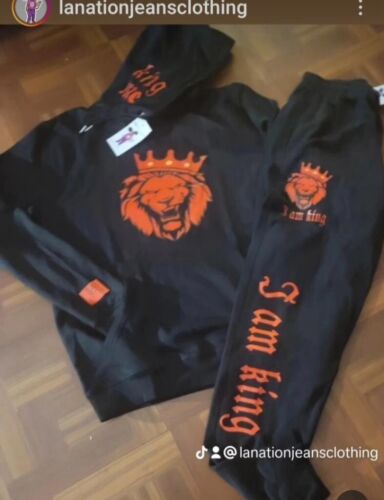 Sweat Suit with hoodie I Am King Men Size XL Set Black & Red New With Tags