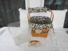 Longaberger 1995 MERRY CHRISTMAS  Basket~ With Protector +CRANBERRY LINER+TIE ON