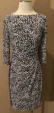 Lauren Ralph Lauren 6 Ruched Black White Gray Dress Bateau Neckline 3/4 Sleeves