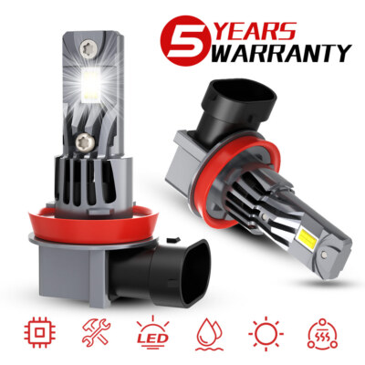 H11 H16 LED Fog Light Bulbs Lamps Wireless 6000K Cool White Fanless 2PCS