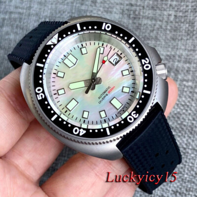 44mm Tandorio Automatic Titanium Dive Mens Watch Luminous Meteorite Pattern Dial