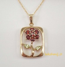 Flower Jewelry Pendant 1.2CT Round Cut Red Ruby 14K Yellow Gold Finish