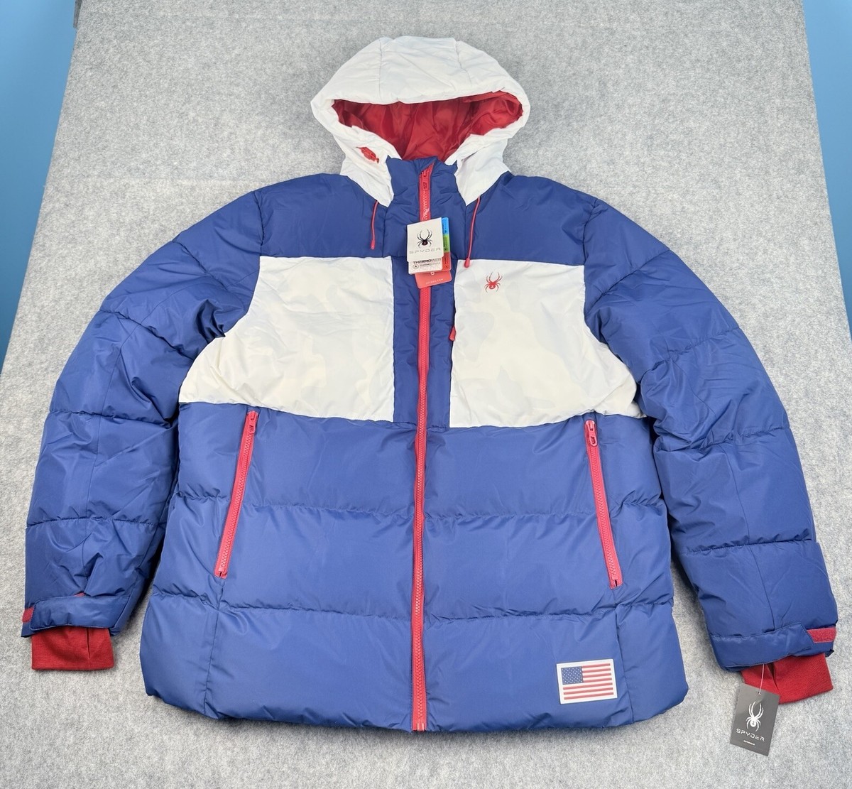 SPYDER 2022 USA Ski Team Puffer Hooded Jacket Mens Small Camo