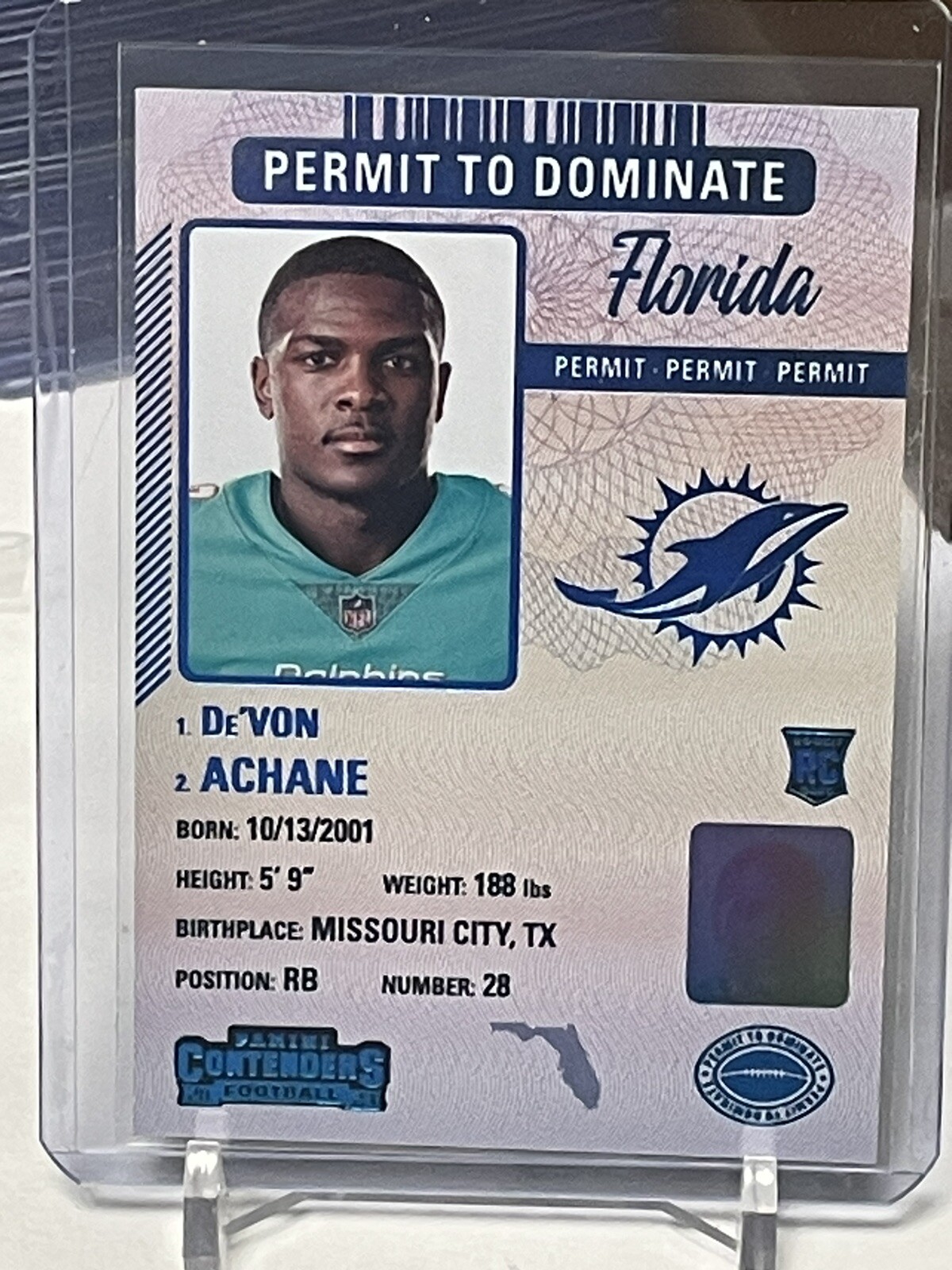 2023 PANINI CONTENDERS DEVON ACHANE ROOKIE RC PERMIT TO DOMINATE CASE HIT SSP