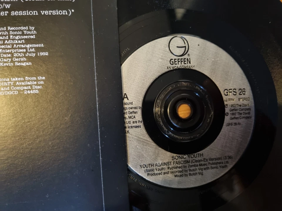 SONIC YOUTH - YOUTH AGAINST FASCISM 1992 Geffen Records 7” Single - Изображение 4 из 4
