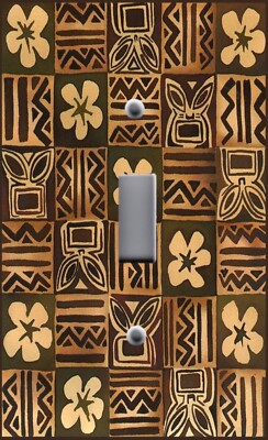 Brown Tiki Floral Print Image on Wallplate Light Switch Outlet Plug Cover Wall