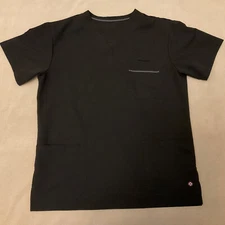 White cross scrub top large unisex theee pocket black solid V. Tess Nice Fabric