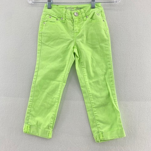 Girls size 8 & 8S Jean Capri Green Blue Denim Cuffed Hem Embroidered 2 Pair - Picture 2 of 8