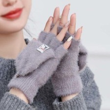 Women Winter Touchscreen Fingerless Warm Elastic Cuff Soft Knit Typing Gloves
