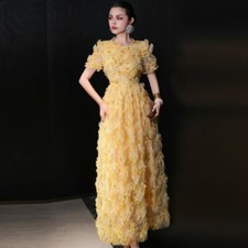 Occident Ruffles Short Sleeve Womens Floral Printed Long Big Swing Dress Holiday