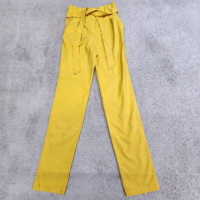 Paper Bag Waist Pants Mustard Wide Leg Belted Pants Large 24