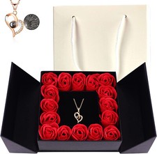16 Infinity Rosen Blumen Rosenbox mit Halskette 100 Sprachen Geburtstag Geschenk