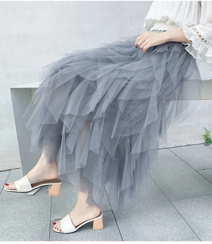 Sommer Damen Tüllrock Elegant Elastische Taille Fee Lang A-Linie Tutu Röcke - Bild 26 von 39