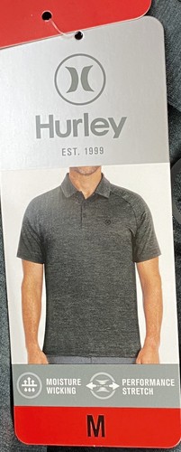 HURLEY Polo Golf Uomo Nera Traspirante Umidità NUOVA CON ETICHETTE Taglia Media - Foto 4 di 8