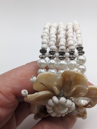Unique Vintage Mother Of Pearl Wedding Cuff Pearl Cuff Bracelet - Photo 5/7